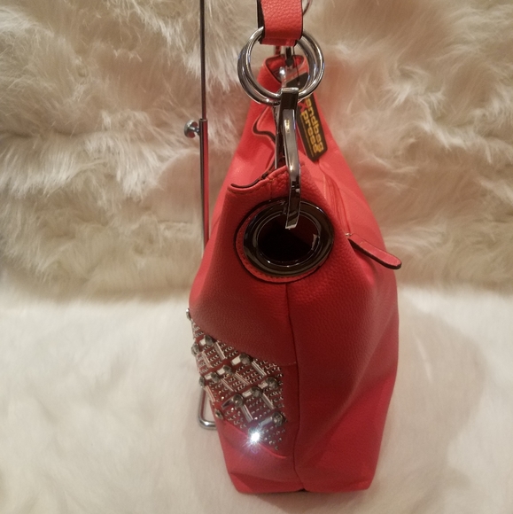 CORAL RHINESTONE BLING DESIGN HOBO HANDBAG - Picture 6 of 8